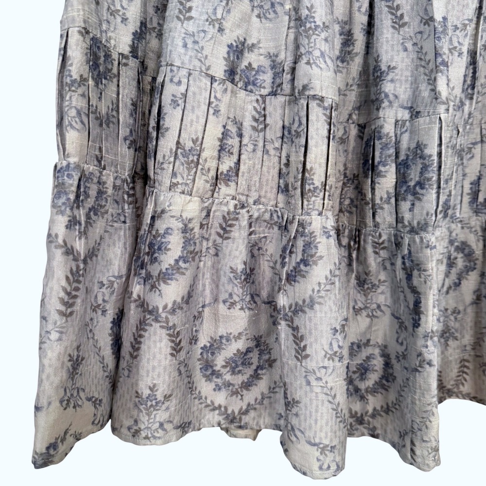 LoveShackFancy Blue Floral Toile Tiered Maxi Skirt Pockets Boho Cottagecore S - Picture 3 of 6